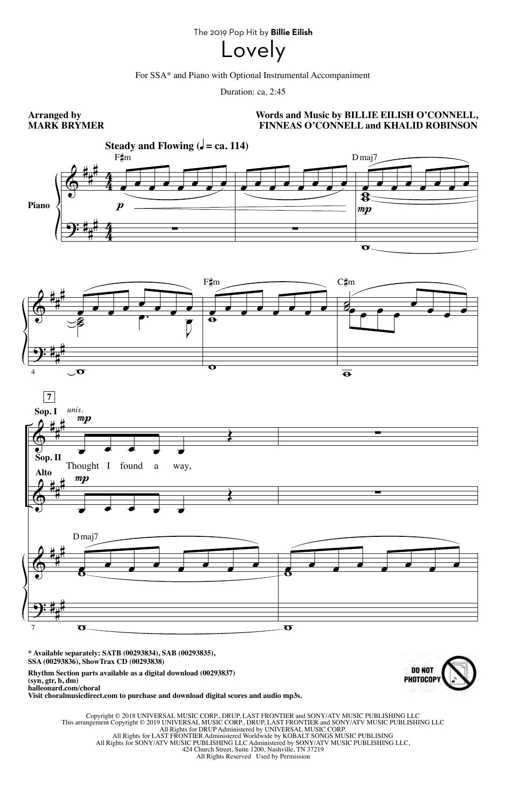 Download Billie Eilish & Khalid Lovely (from 13 Reasons Why) (arr. Mark Sheet Music