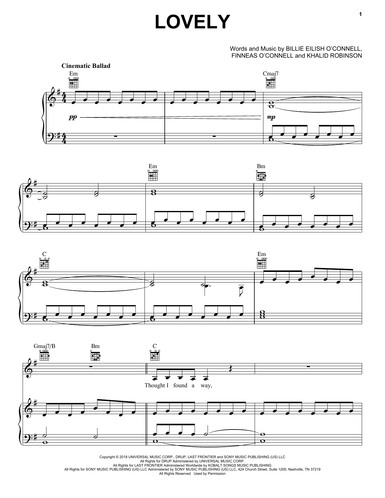 Download Billie Eilish & Khalid lovely (from 13 Reasons Why) Sheet Music