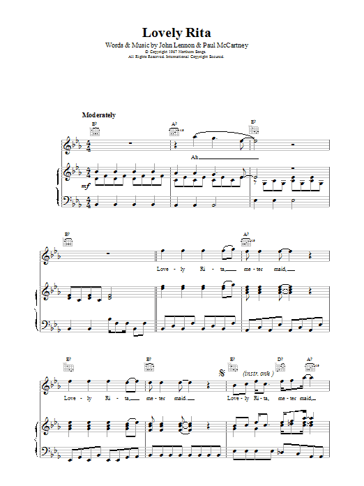 The Beatles Lovely Rita sheet music notes printable PDF score