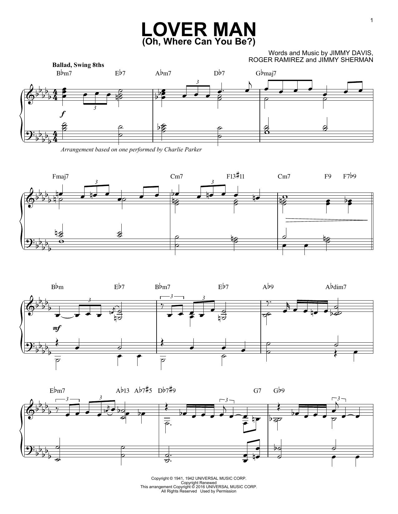 Download Charlie Parker Lover Man (Oh, Where Can You Be?) (arr. Sheet Music