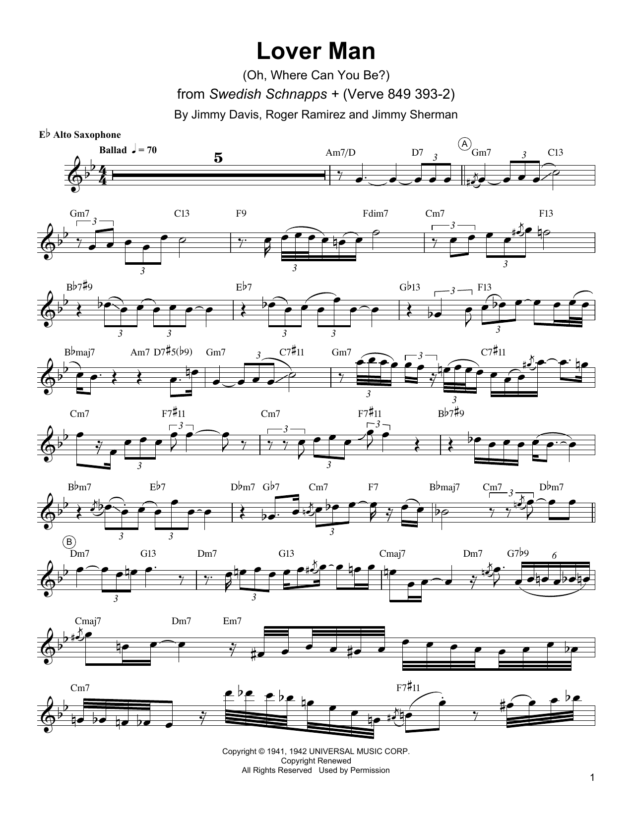 Download Charlie Parker Lover Man (Oh, Where Can You Be?) Sheet Music