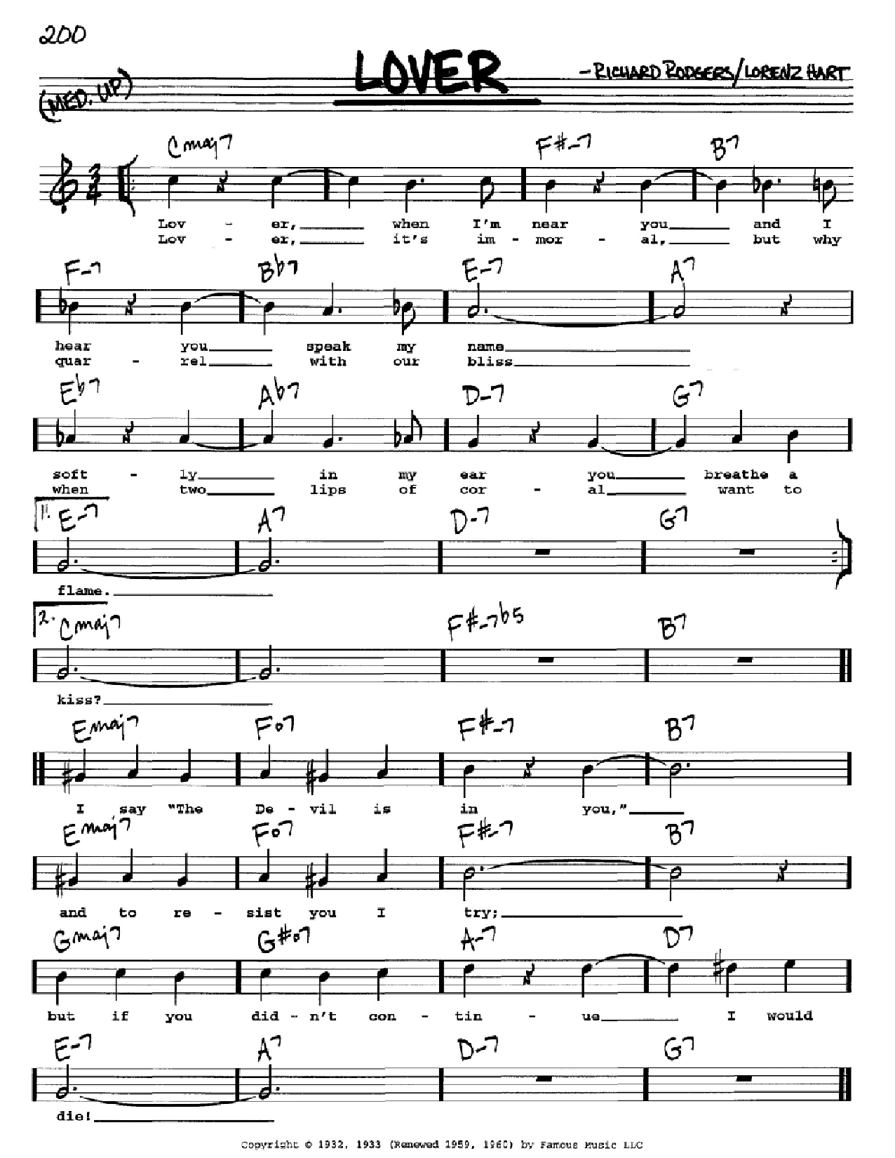 Download Rodgers & Hart Lover Sheet Music