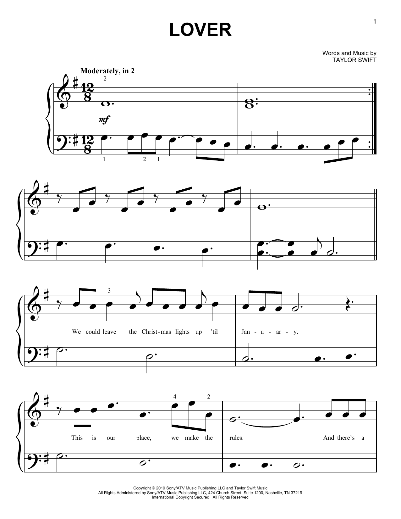 Download Taylor Swift Lover Sheet Music