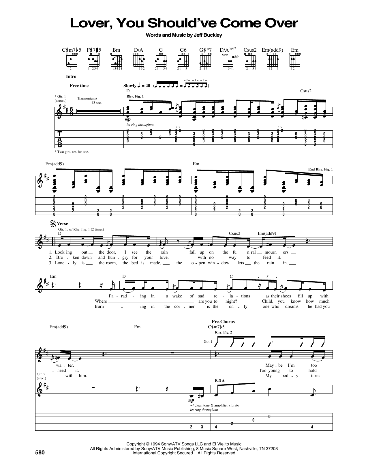 Download Jeff Buckley Lover, You Should've Come Over Sheet Music
