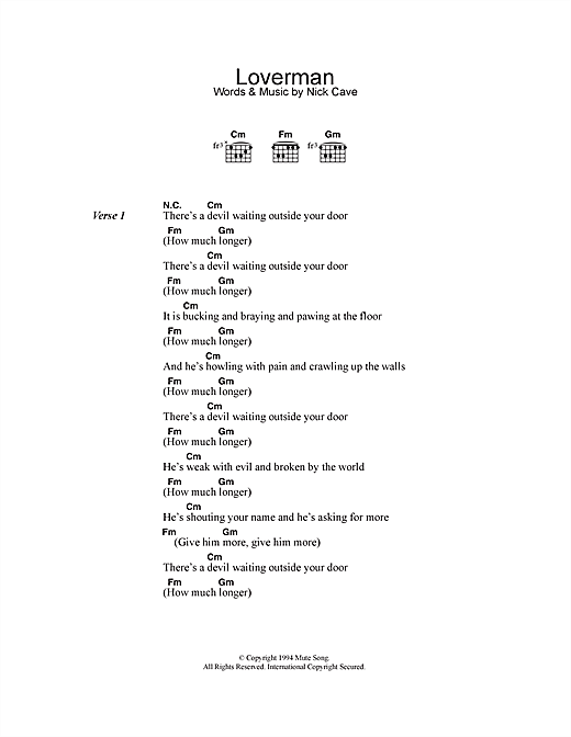 Download Nick Cave & The Bad Seeds Loverman Sheet Music