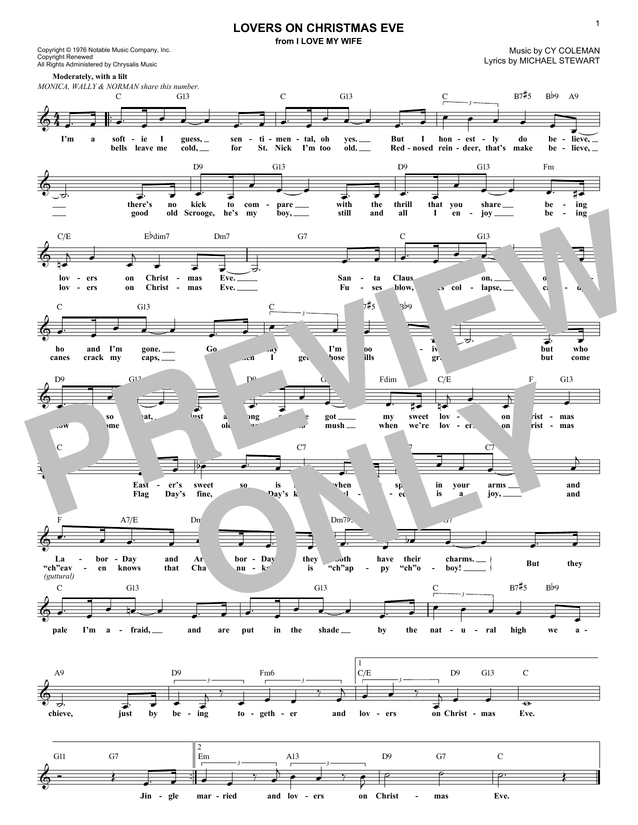 Download Cy Coleman Lovers On Christmas Eve Sheet Music