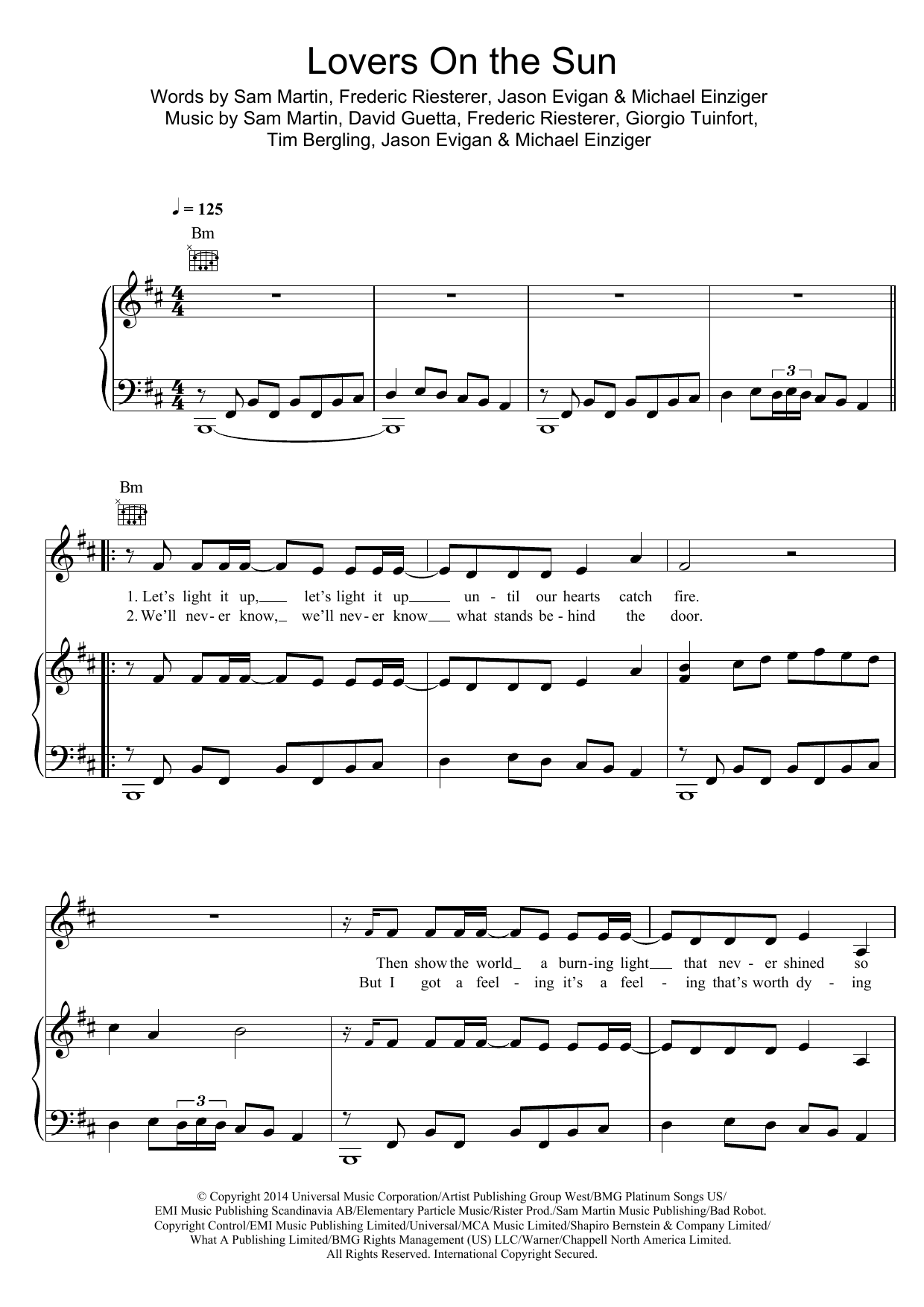 David Guetta Lovers On The Sun (feat. Sam Martin) sheet music notes printable PDF score