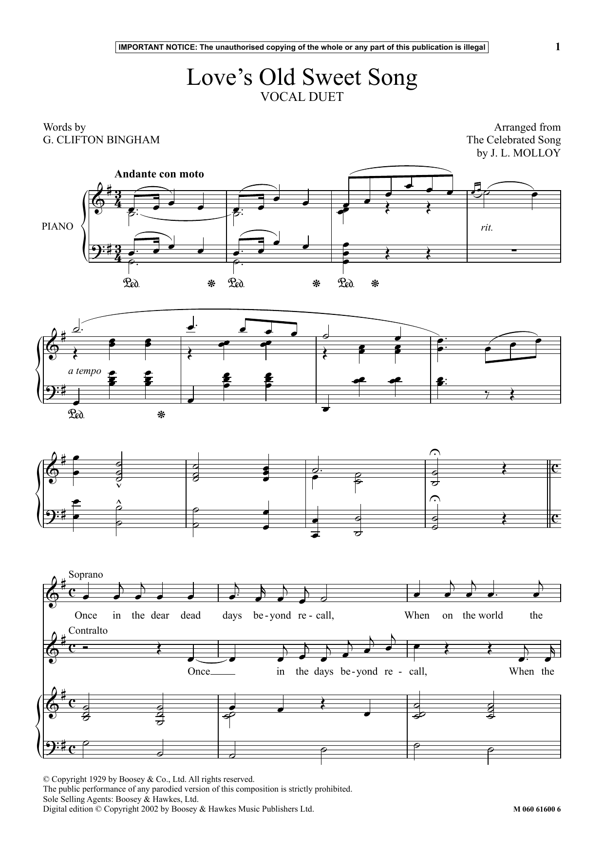 Download Clifton Bingham Love's Old Sweet Song Sheet Music