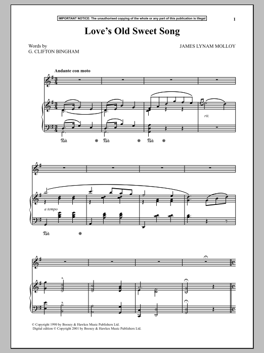 Download James Lynam Molloy Love's Old Sweet Song Sheet Music
