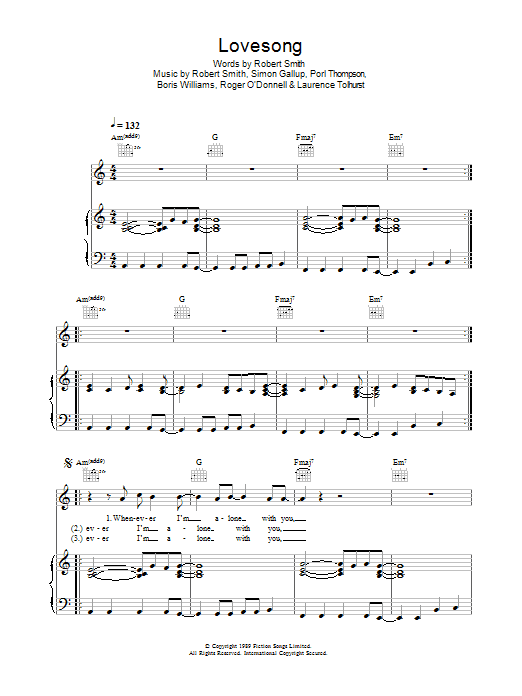 Download The Cure Lovesong Sheet Music