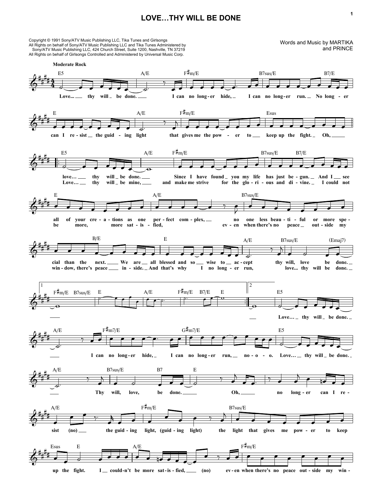 Download Prince Love...Thy Will Be Done Sheet Music