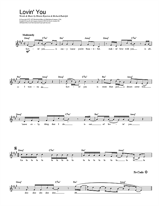 Minnie Riperton Lovin' You sheet music notes printable PDF score