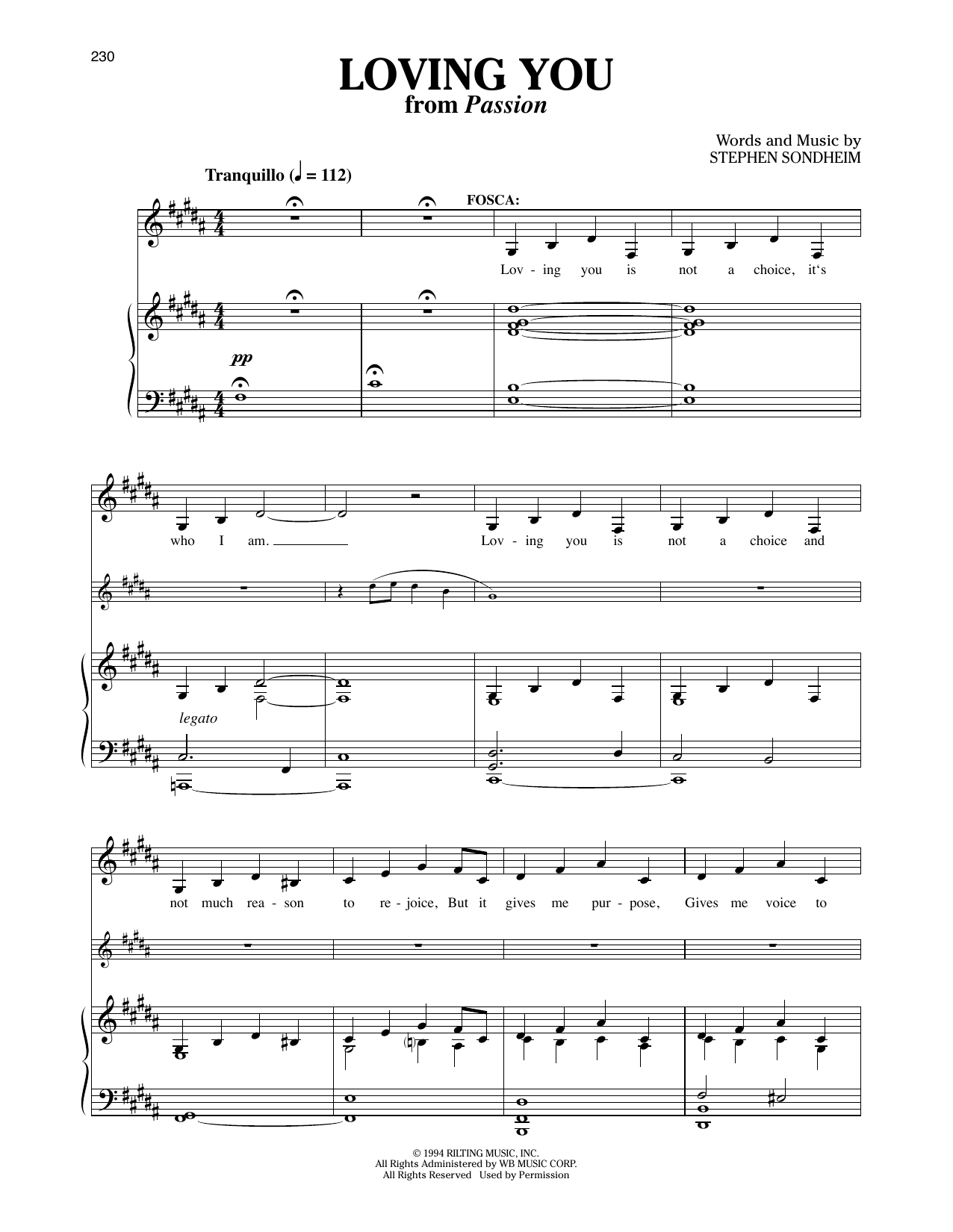Download Stephen Sondheim Loving You (from Passion) Sheet Music