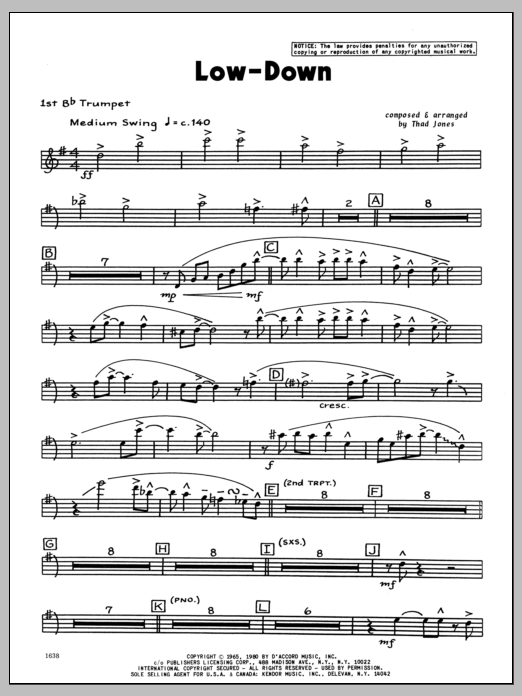 Download Thad Jones Low-Down - 1st Bb Trumpet Sheet Music