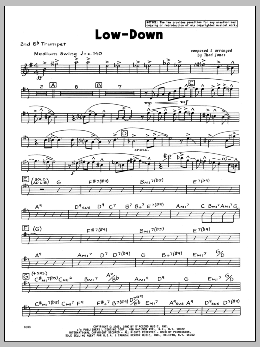 Download Thad Jones Low-Down - 2nd Bb Trumpet Sheet Music