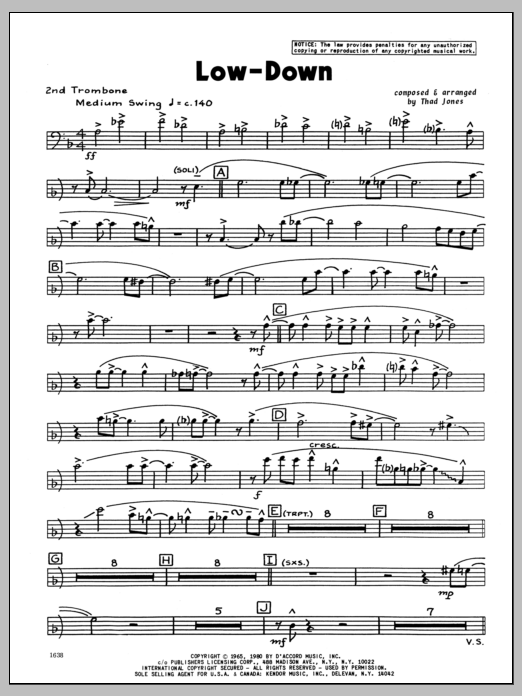 Download Thad Jones Low-Down - 2nd Trombone Sheet Music