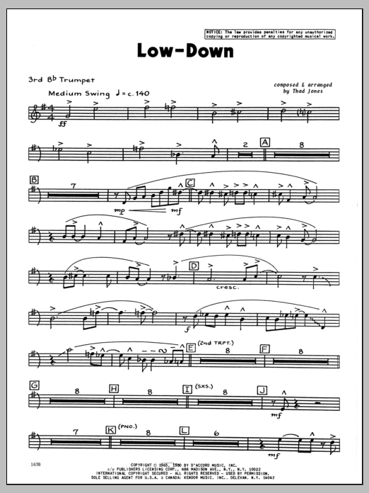 Download Thad Jones Low-Down - 3rd Bb Trumpet Sheet Music