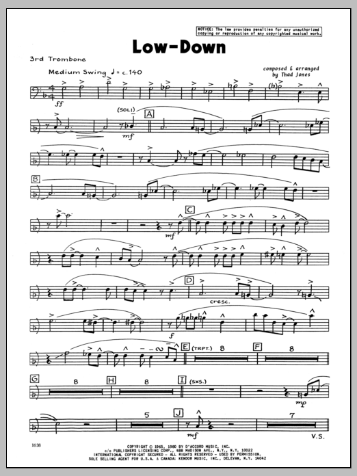 Download Thad Jones Low-Down - 3rd Trombone Sheet Music