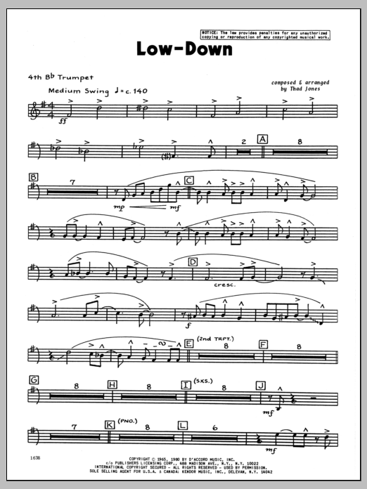 Download Thad Jones Low-Down - 4th Bb Trumpet Sheet Music