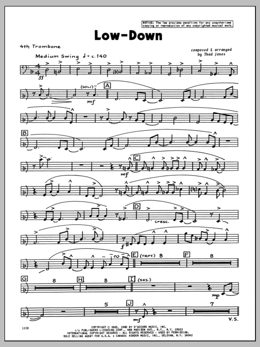 Download Thad Jones Low-Down - 4th Trombone Sheet Music