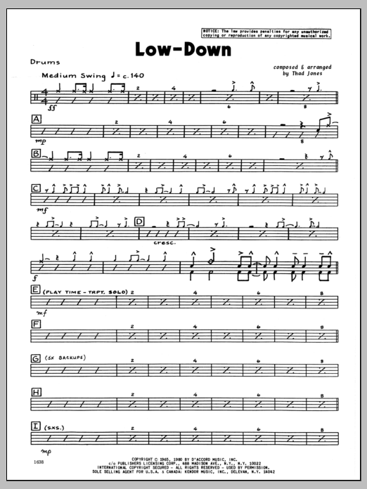 Download Thad Jones Low-Down - Drums Sheet Music