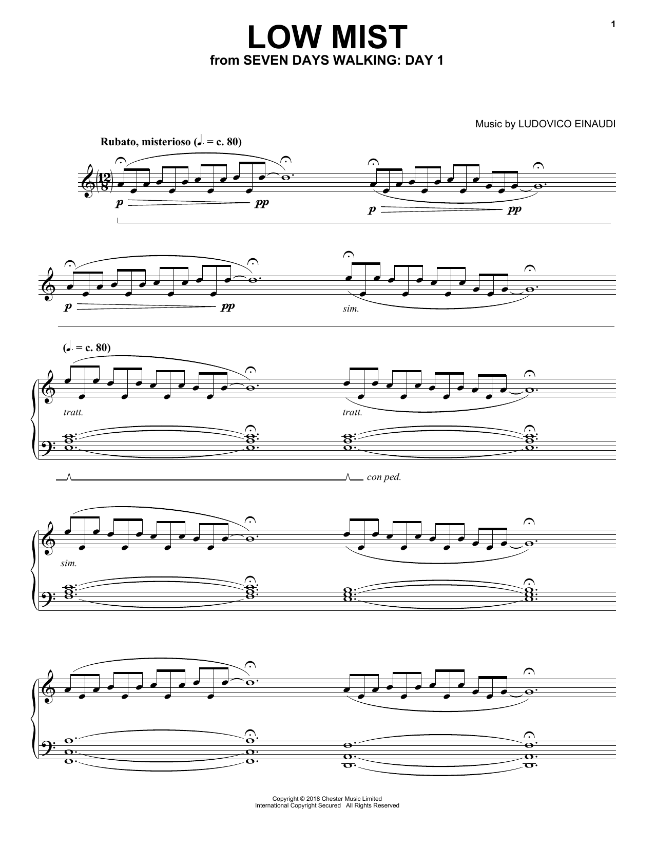 Download Ludovico Einaudi Low Mist (from Seven Days Walking: Day Sheet Music