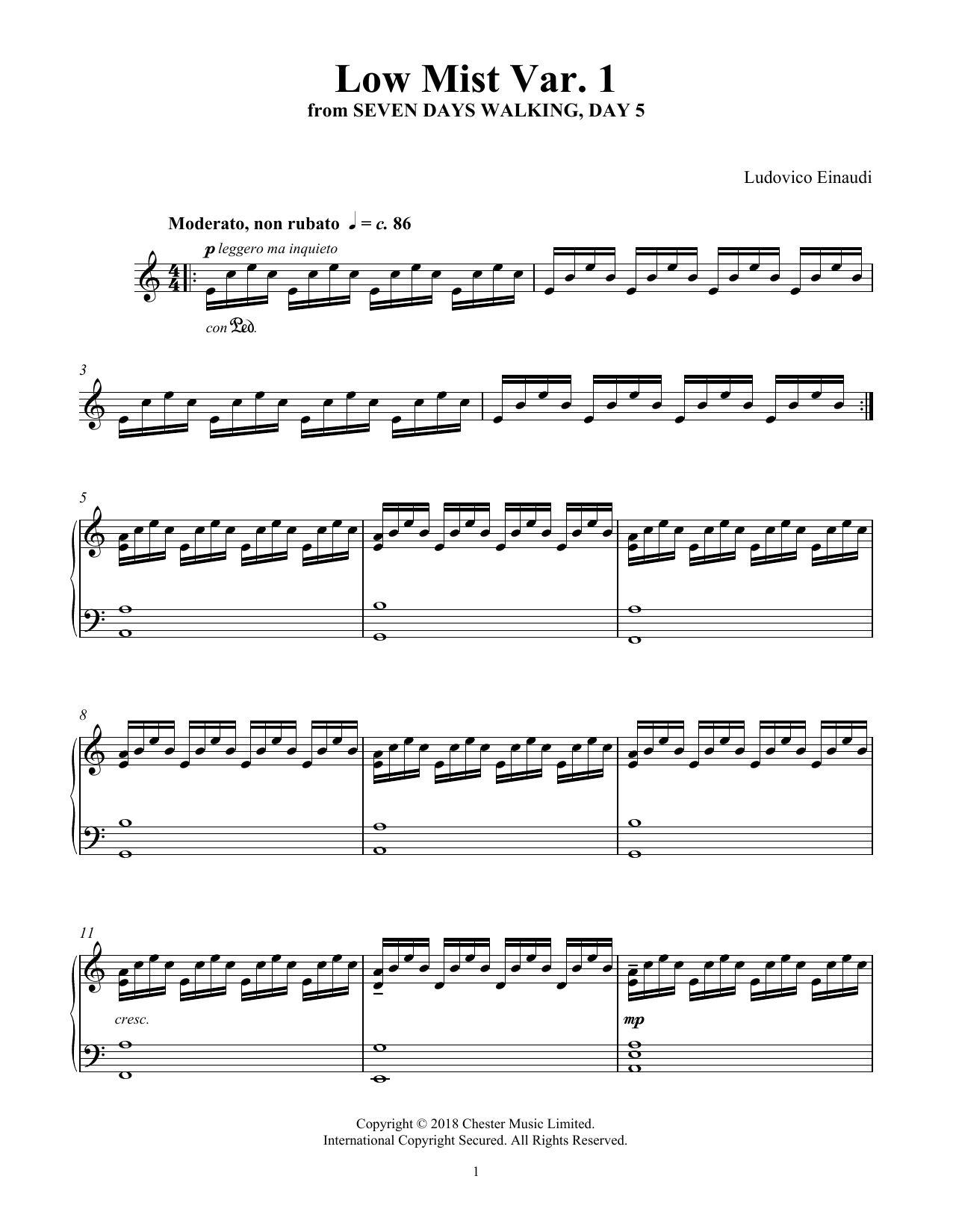 Download Ludovico Einaudi Low Mist Var. 1 (from Seven Days Walkin Sheet Music