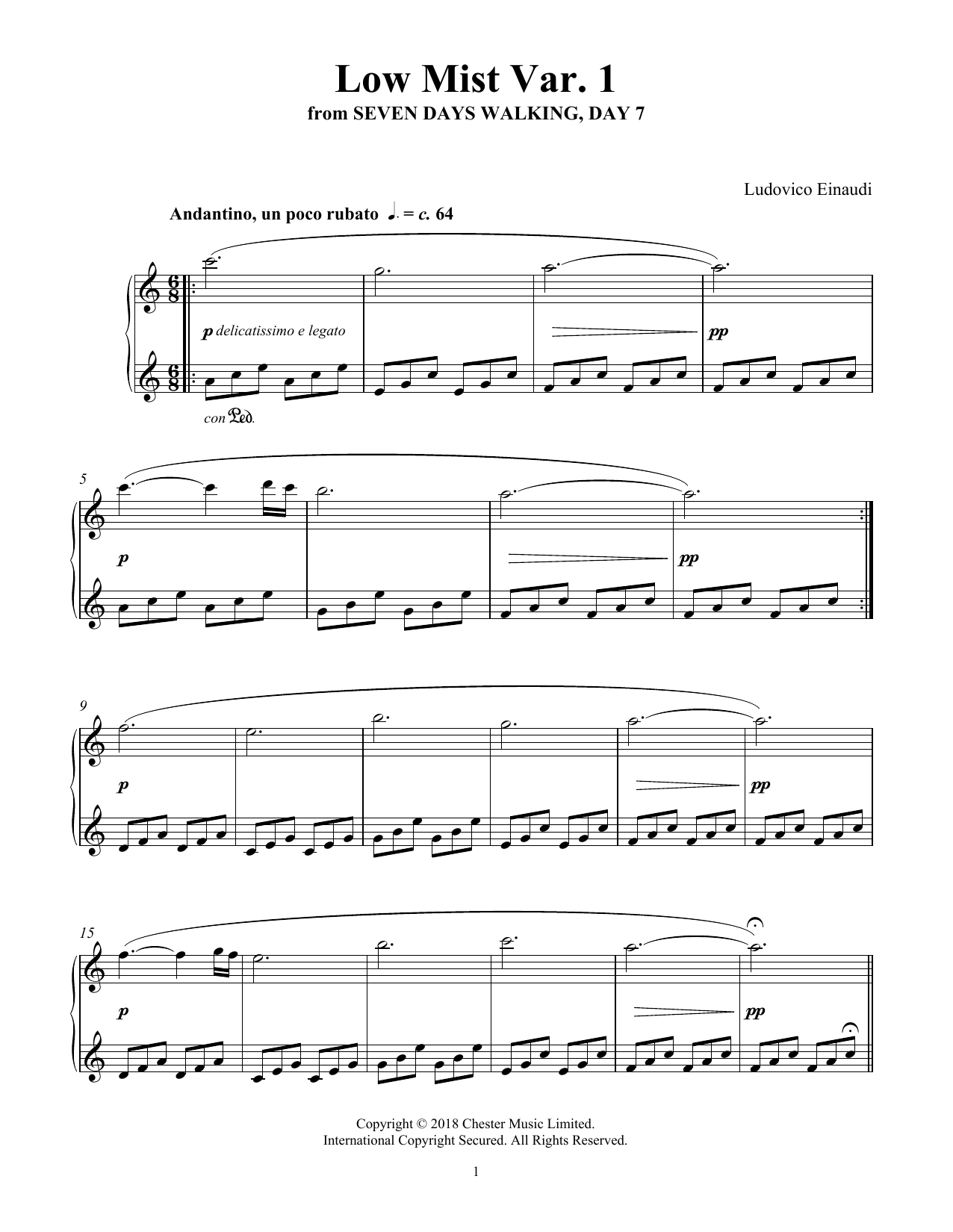 Download Ludovico Einaudi Low Mist Var. 1 (from Seven Days Walkin Sheet Music