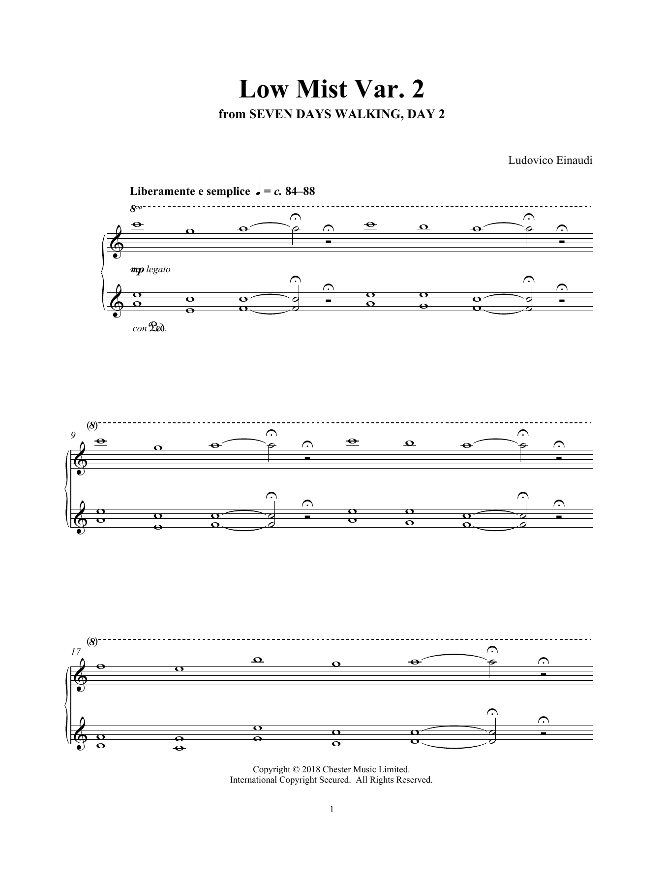 Download Ludovico Einaudi Low Mist Var. 2 (from Seven Days Walkin Sheet Music