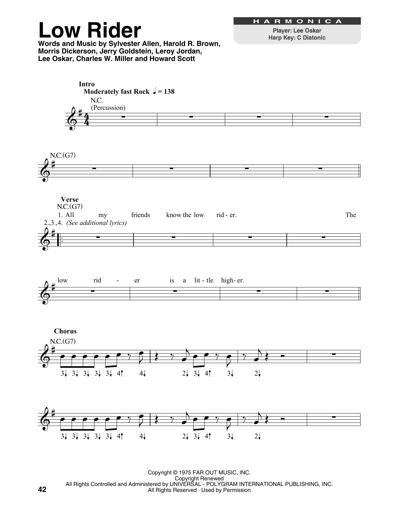 War Low Rider sheet music notes printable PDF score