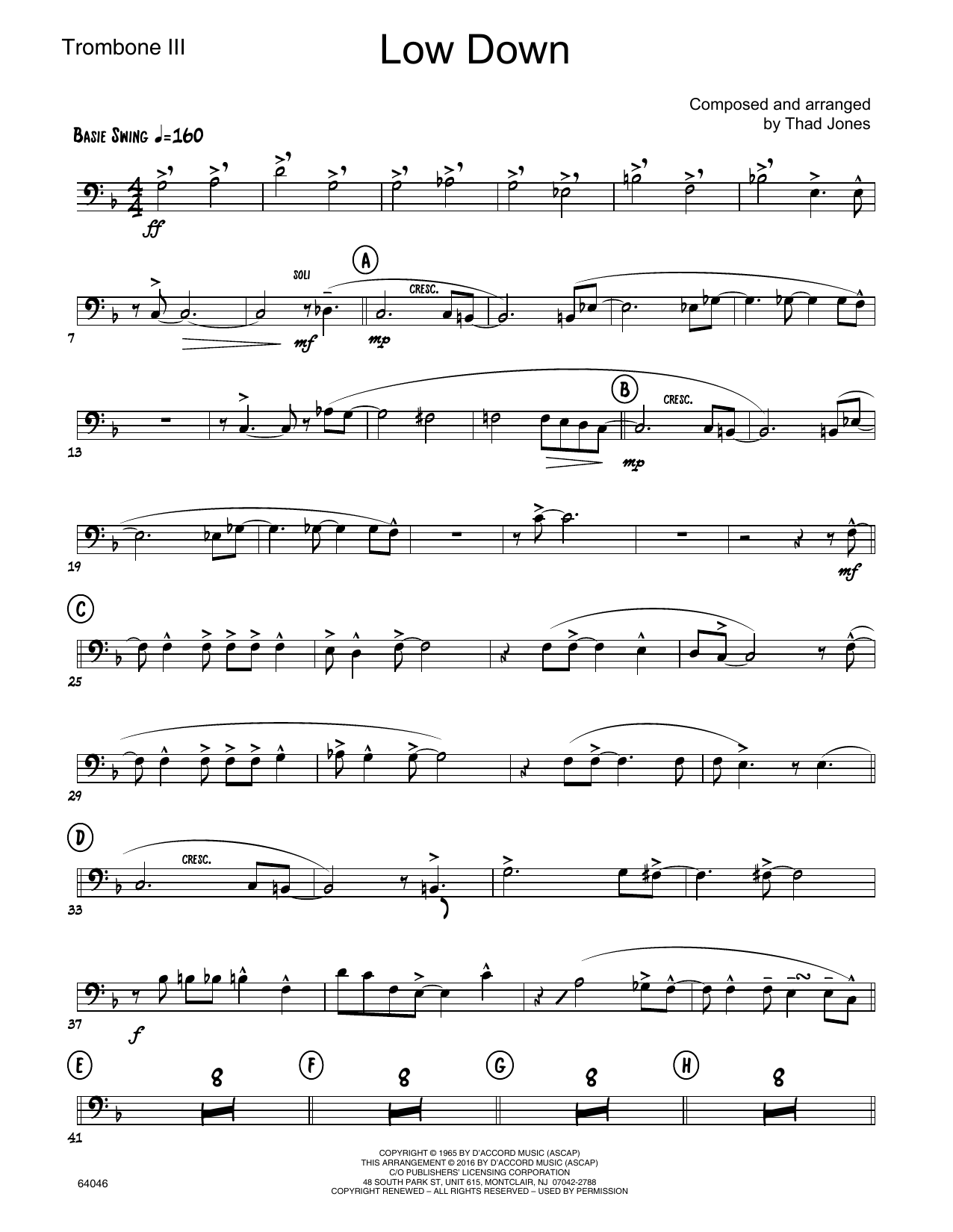 Download Thad Jones Low Down - 3rd Trombone Sheet Music