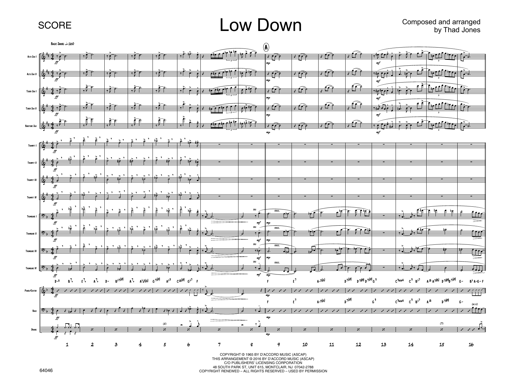 Download Thad Jones Low Down - Full Score Sheet Music