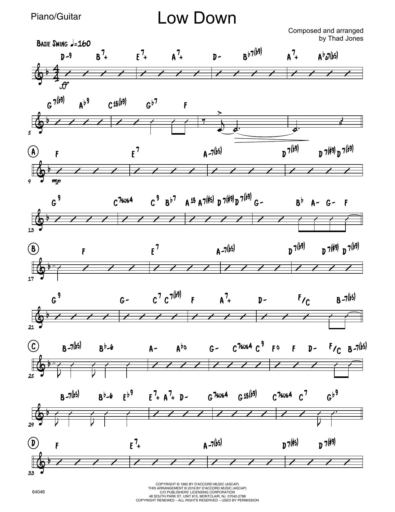 Download Thad Jones Low Down - Piano/Guitar Sheet Music