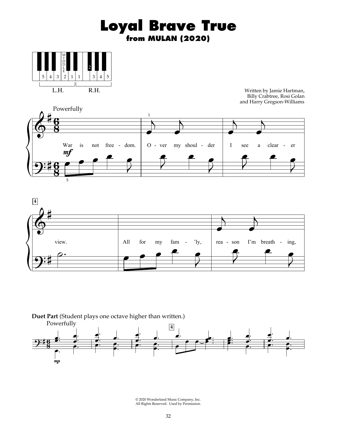 Christina Aguilera Loyal Brave True (from Mulan) sheet music notes printable PDF score