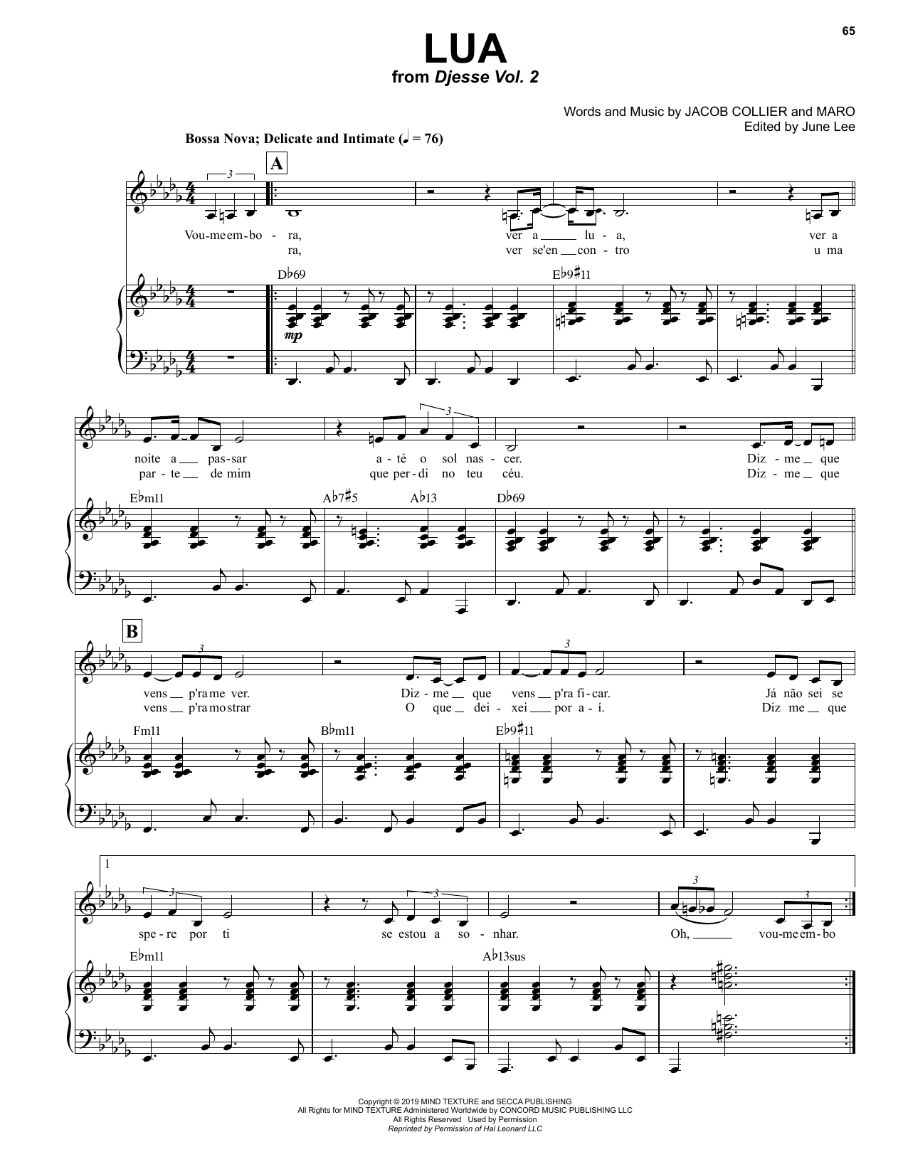 Jacob Collier Lua (feat. MARO) sheet music notes printable PDF score