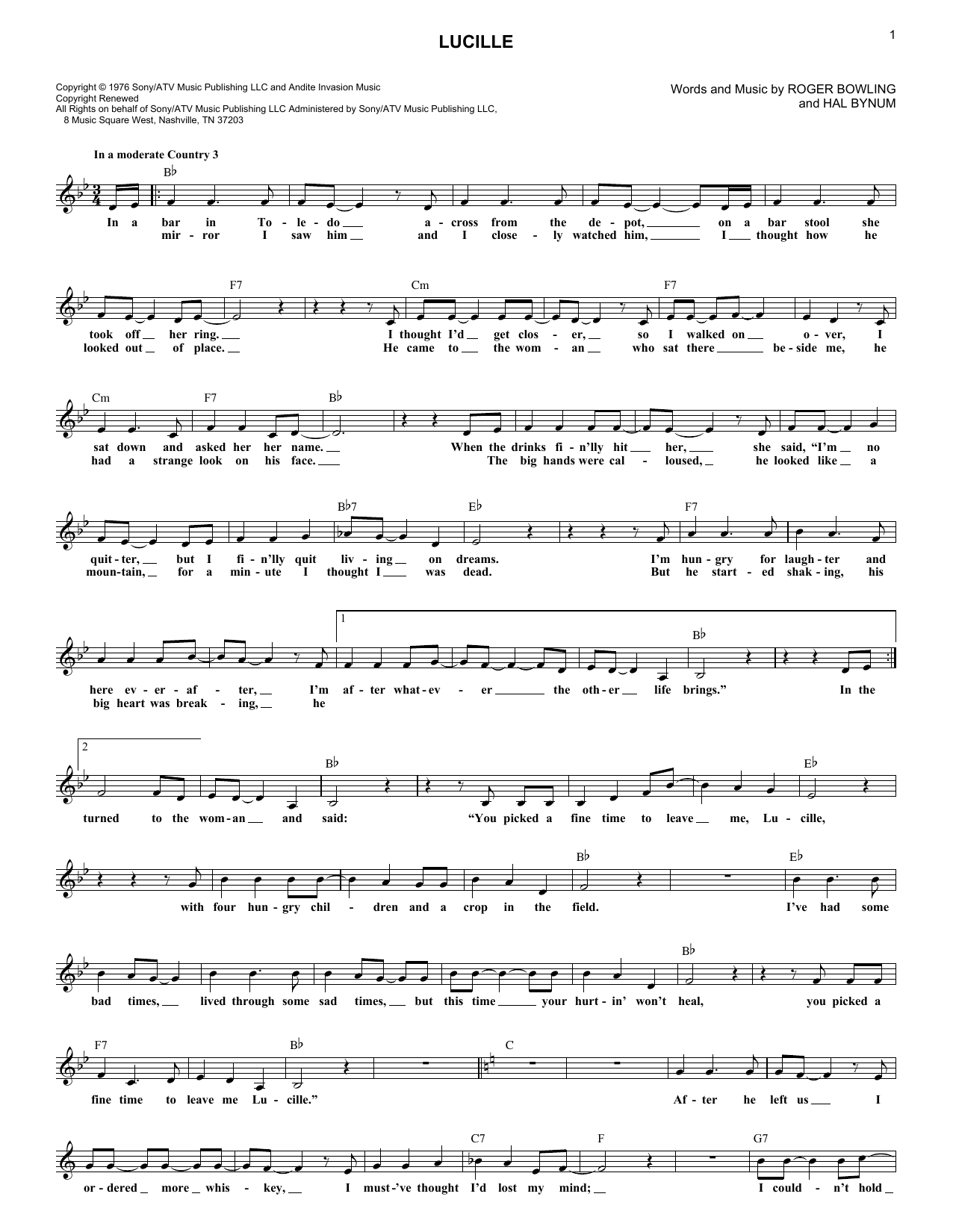 Download Kenny Rogers Lucille Sheet Music