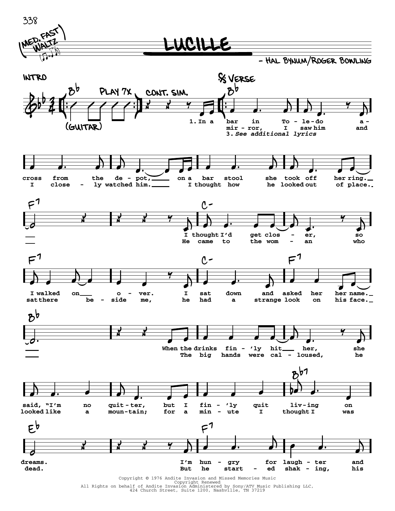 Download Kenny Rogers Lucille Sheet Music