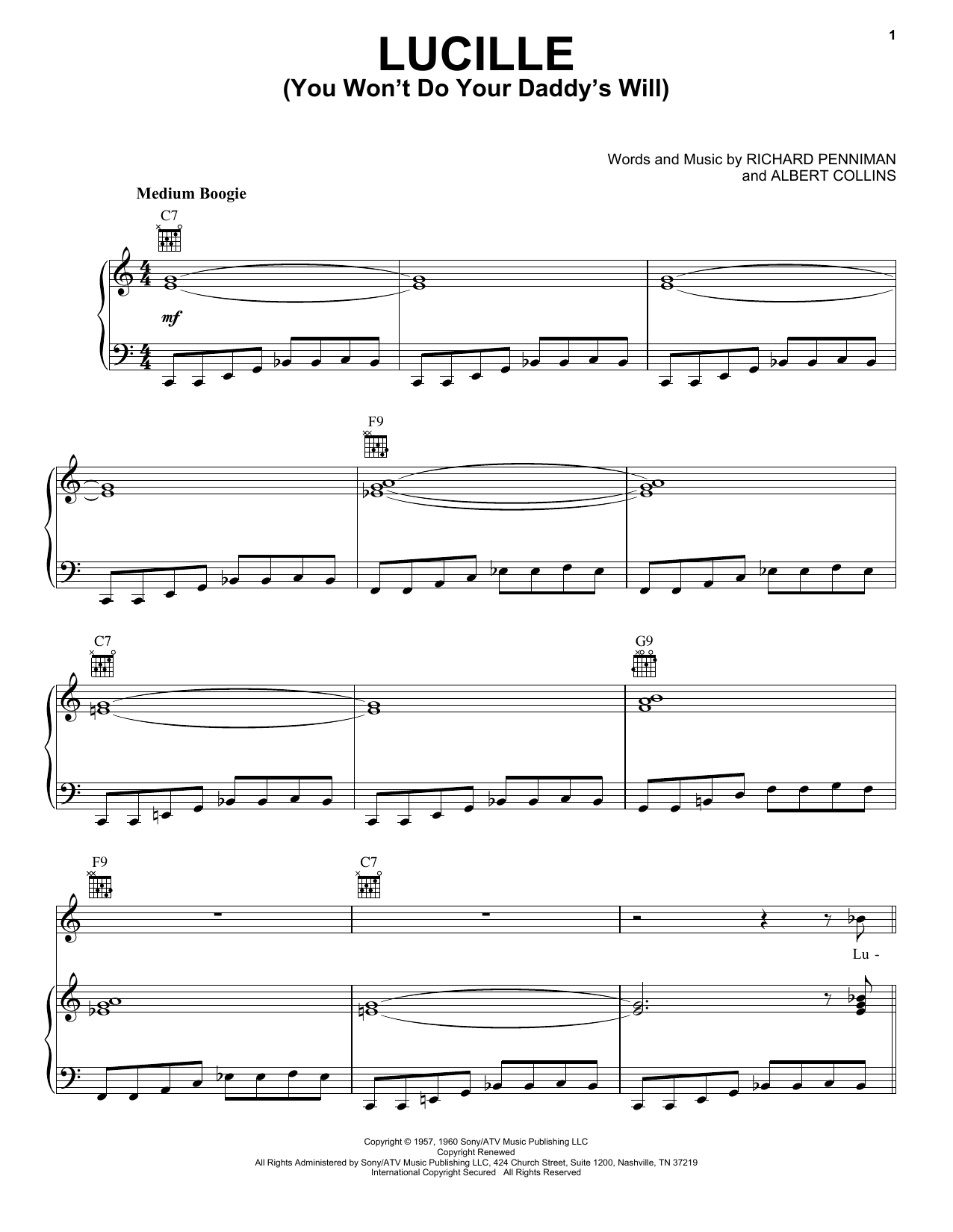 Download Little Richard Lucille (You Won't Do Your Daddy's Will Sheet Music