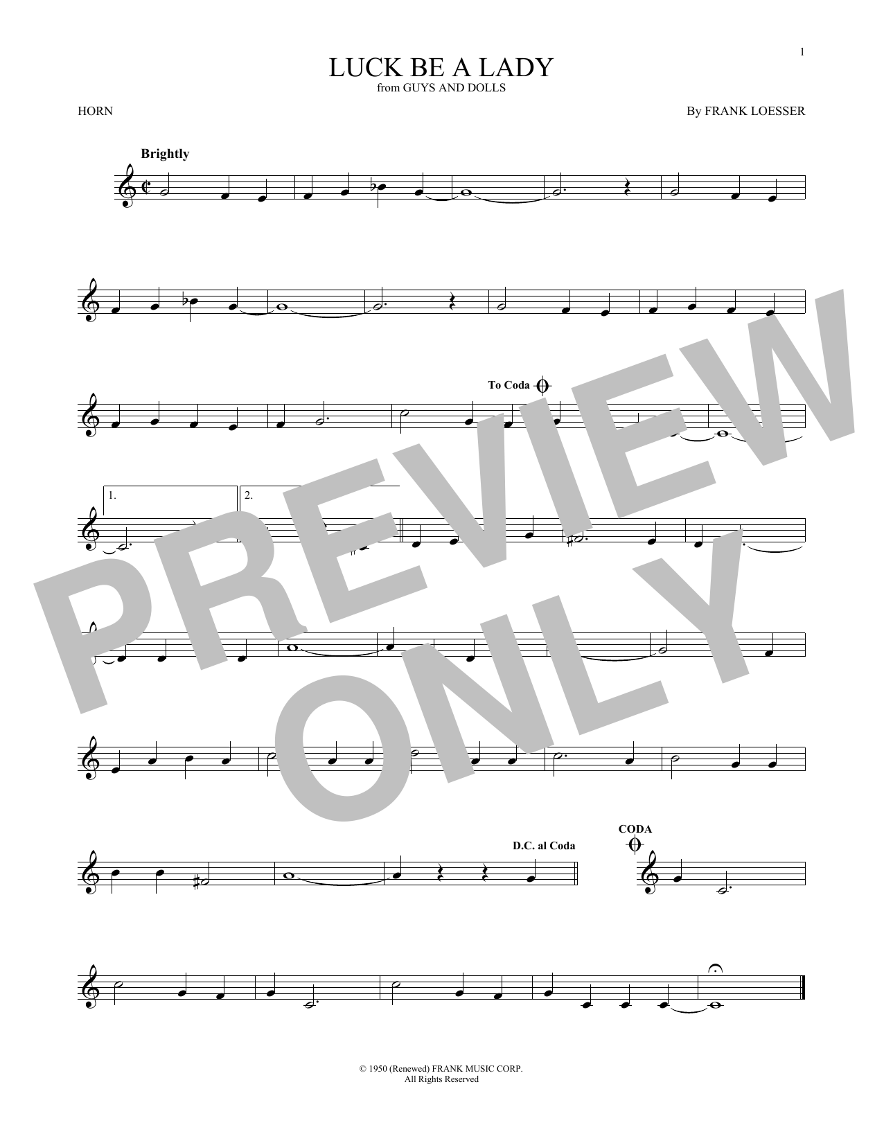 Download Frank Loesser Luck Be A Lady Sheet Music