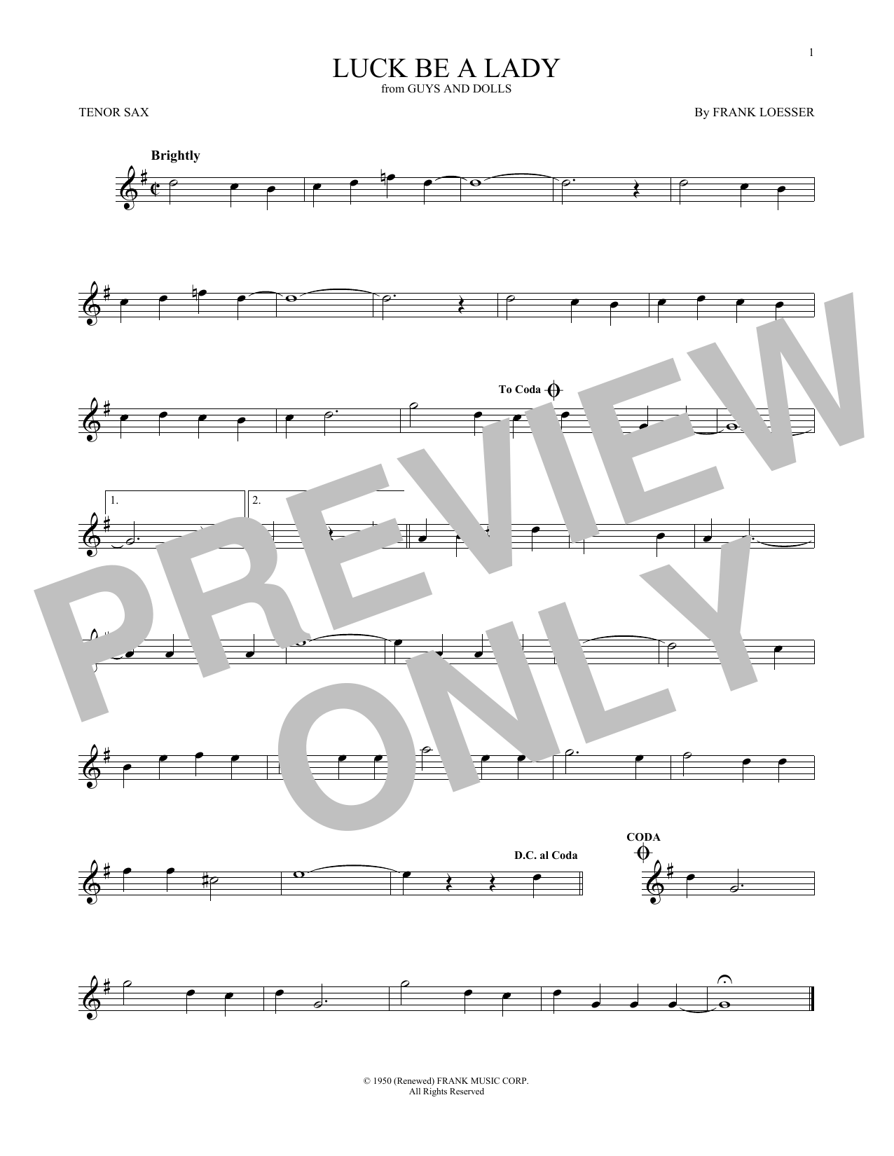 Download Frank Loesser Luck Be A Lady Sheet Music