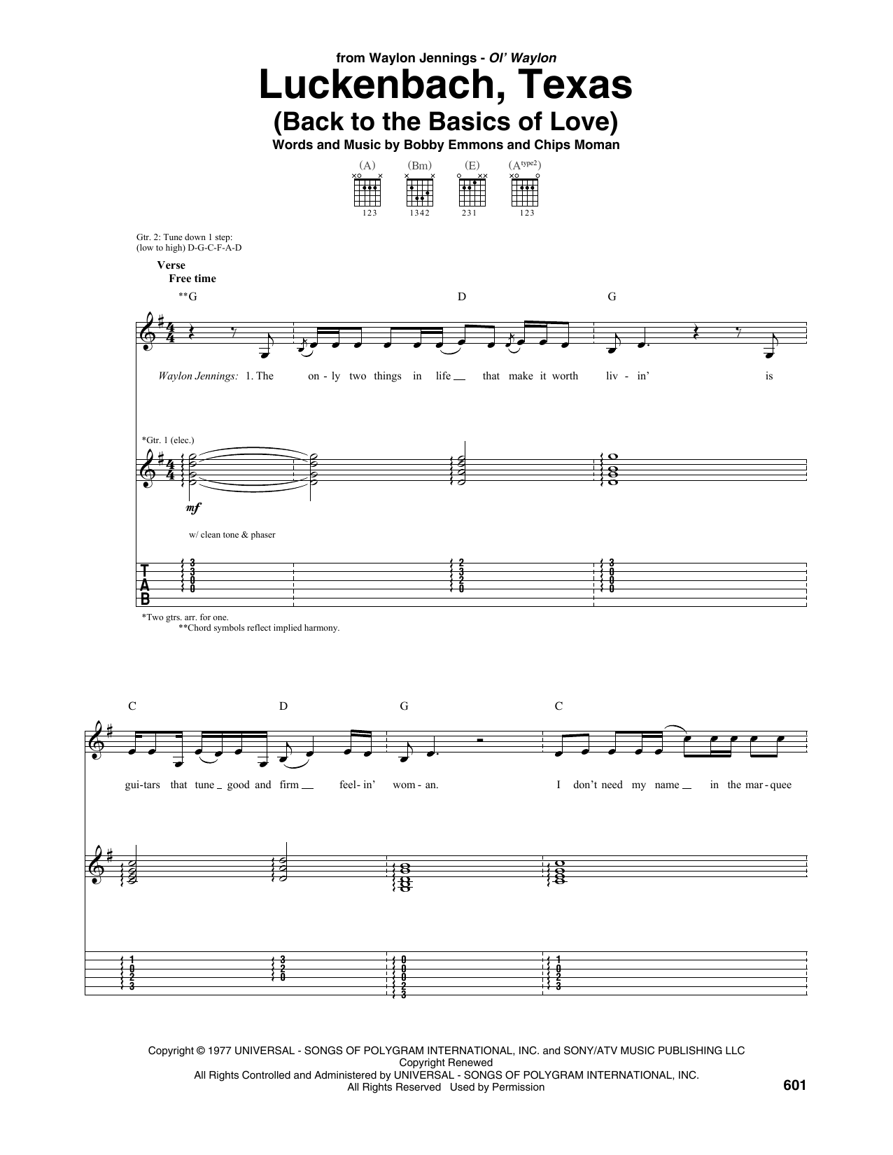 Download Waylon Jennings Luckenbach, Texas (Back To The Basics O Sheet Music