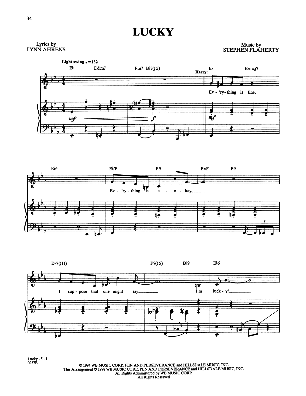 Download Stephen Flaherty and Lynn Ahrens Lucky (from Lucky Stiff) Sheet Music