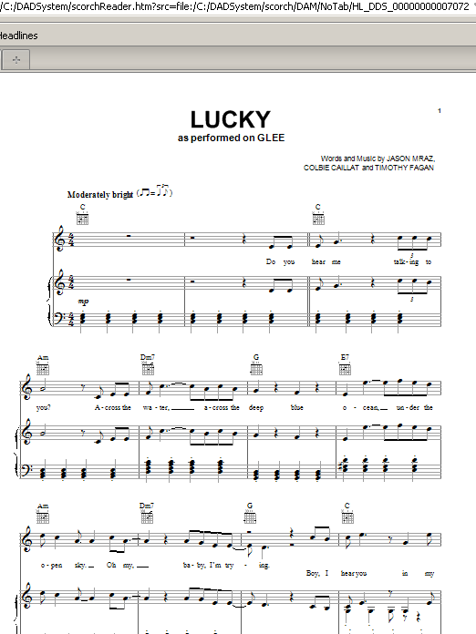 Download Glee Cast Lucky Sheet Music