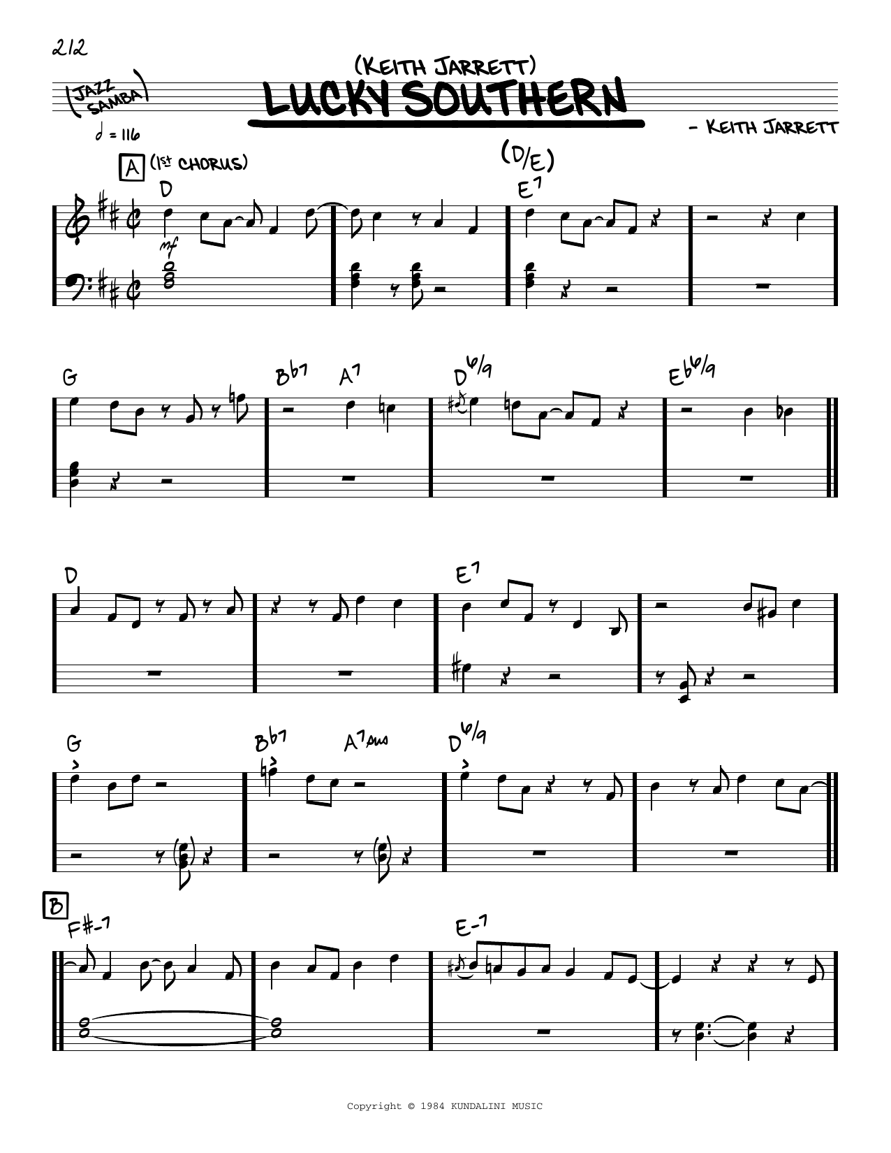 Download Keith Jarrett Lucky Southern (solo only) Sheet Music
