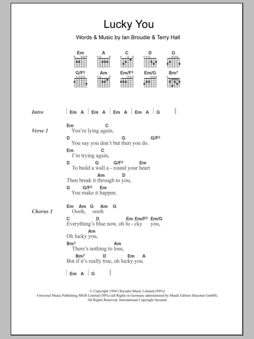 Download The Lightning Seeds Lucky You Sheet Music