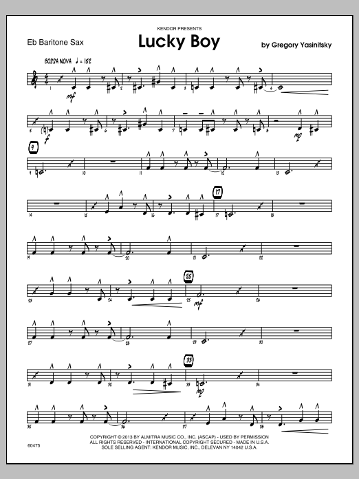 Download Yasinitsky Lucky Boy - Baritone Sax Sheet Music