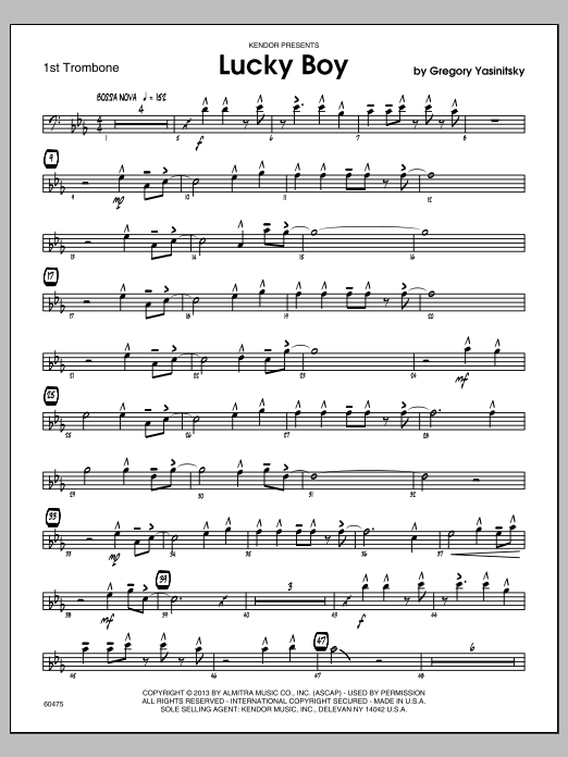 Download Yasinitsky Lucky Boy - Trombone 1 Sheet Music
