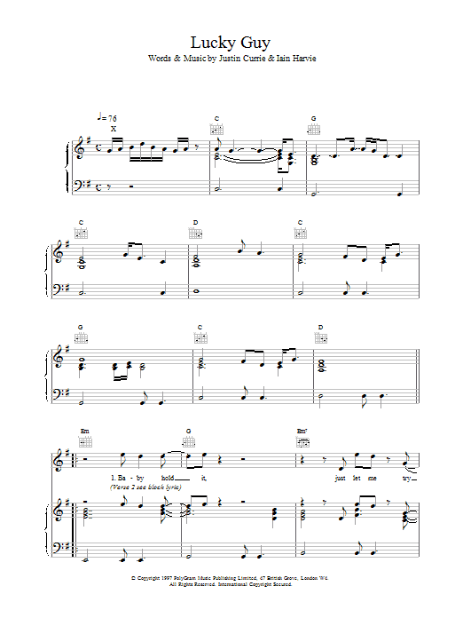 Del Amitri Lucky Guy sheet music notes printable PDF score