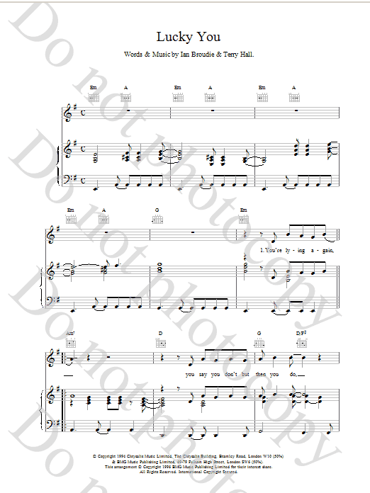 The Lightning Seeds Lucky You sheet music notes printable PDF score