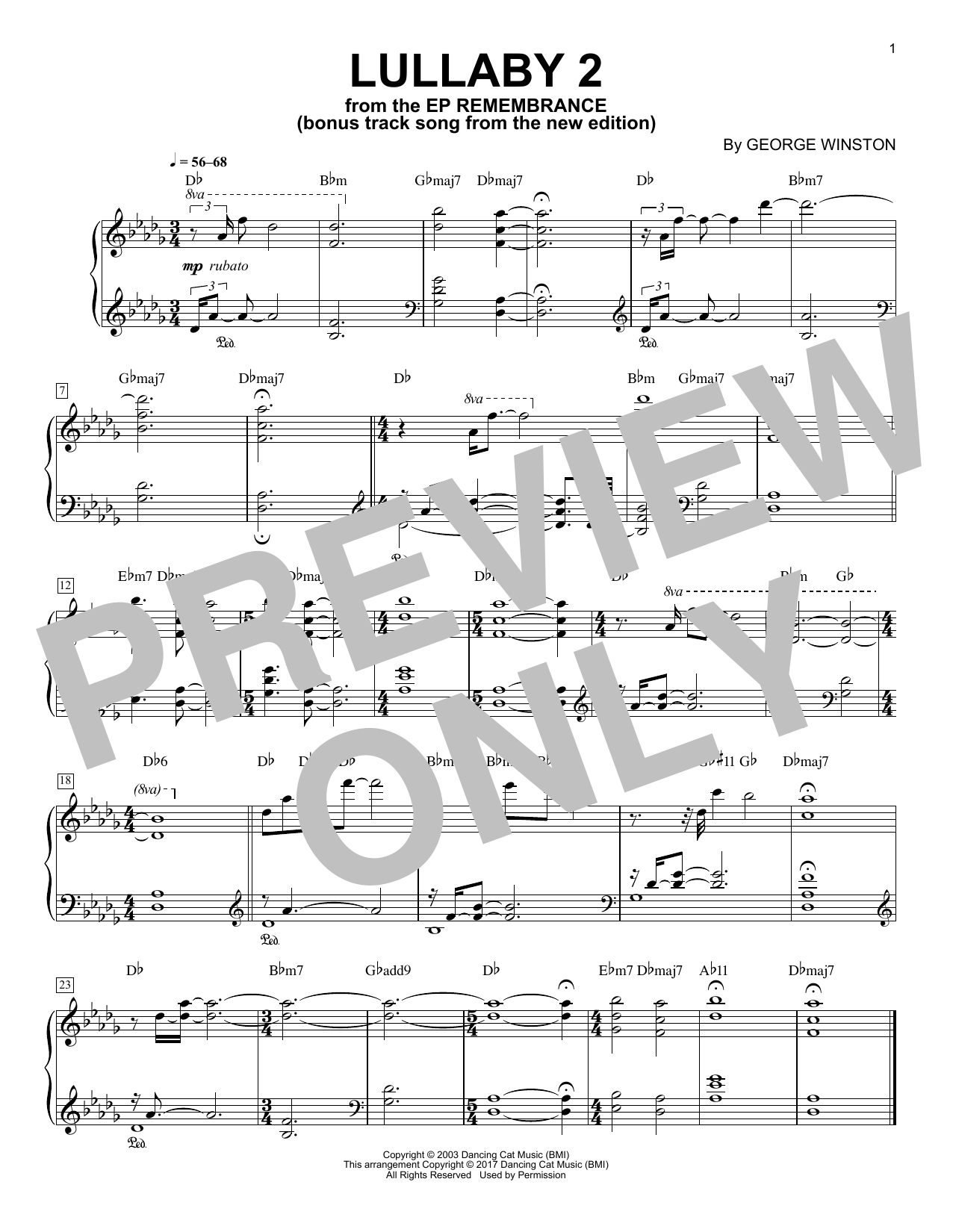 Download George Winston Lullaby 2 Sheet Music